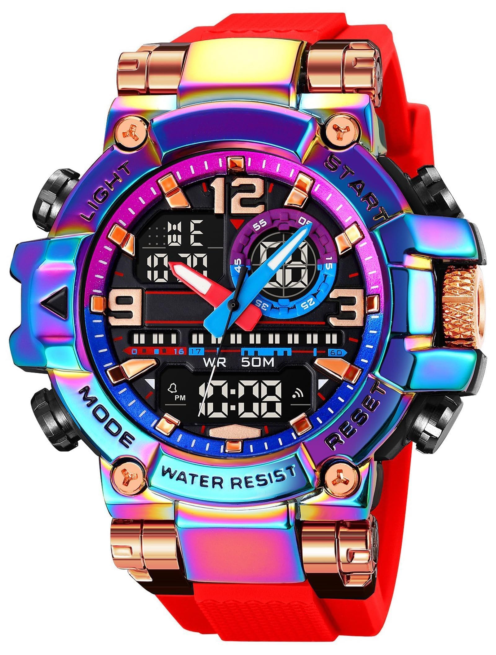 Reloj deportivo impermeable para hombre, colorido, digital, analógico, militar, táctico, para exteriores, esfera grande, reloj de pulsera único con cronómetro LED, alarma de cuenta regresiva y hora