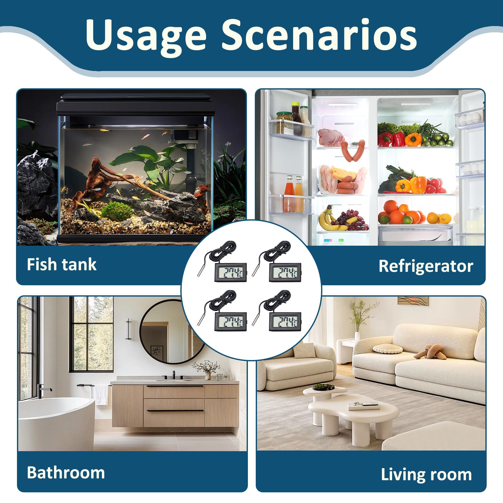 6 Pièces thermometre frigidaire, thermomètre aquarium avec sonde?Mini Thermomètre Numérique LCD Température pour Réfrigérateur et Congélateur, Étanche, Affichage LCD Clair, Fonction Mémoire Min/Max