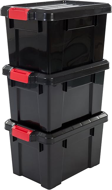Iris Ohyama, Set of 3, tool box, 21 L, with snap closure, stackable, Garage - Power Box SK-210 - Black
