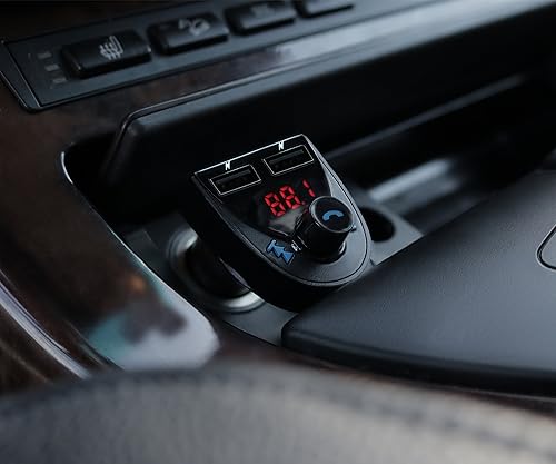 Miniatura 3 de ALURATEK Receptor de audio Bluetooth para coche y transmisor FM con micrófono para llamadas manos libres (ABF01F), azul