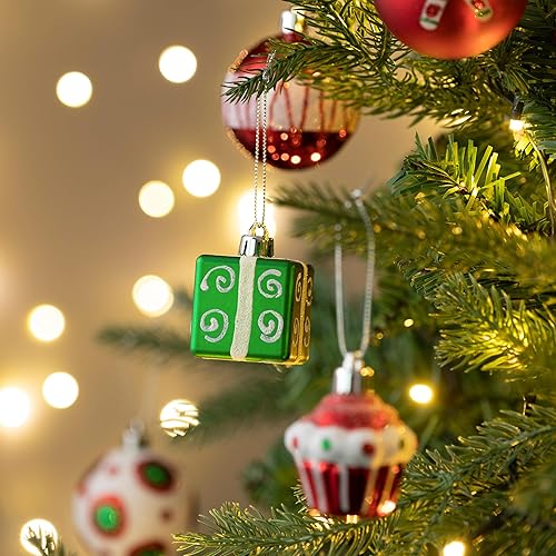 Miniatura 6 de Valery Madelyn Juego de adornos para árbol de Navidad, 16 unidades de bastón de caramelo rojo, verde y blanco, inastillables, decoración de árbol de