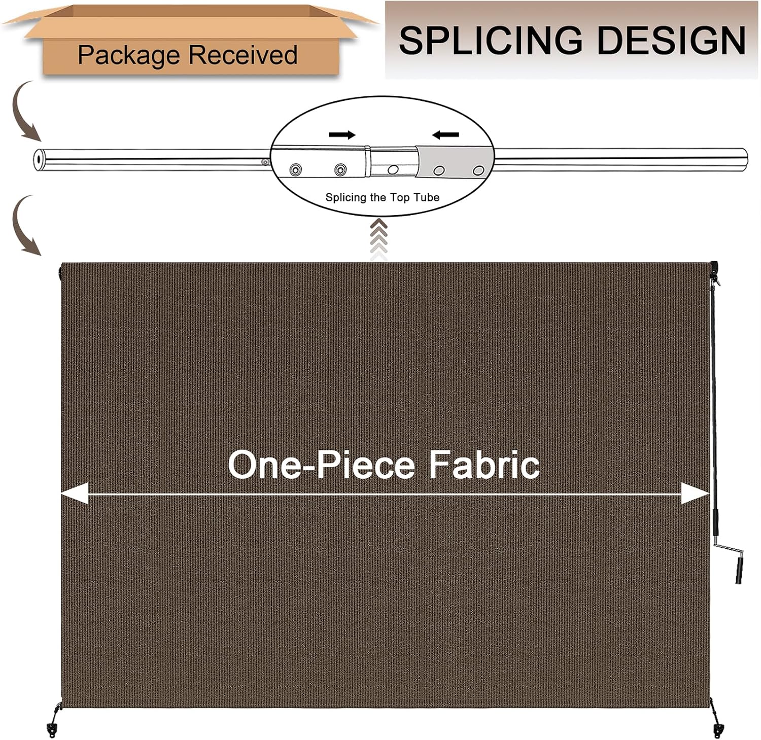 Outdoor Roller Shades for Patio, 8' W x 8' H Cordless Patio Shades Roll Up Outdoor Blinds with Splicing Design, 90% UV Protection for Porch Gazebo Pergola, 2 Poles & 1 Fabric, Mocha