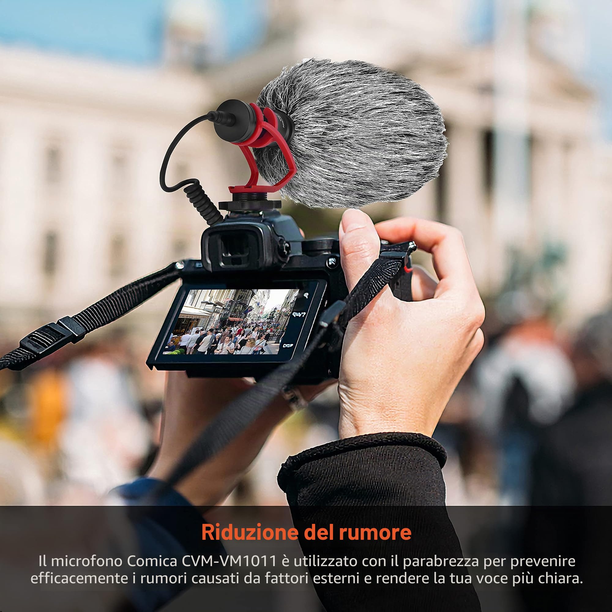 COMICA Microfono compatto CVM-VM10II Micro Direzionale a Condensatore con Wind Muff Microfono Cardioid Shotgun per DSLR Fotocamera Canon, Nikon, Fuji,Sony, Panasonic,Smartphone ecc. (rosso)