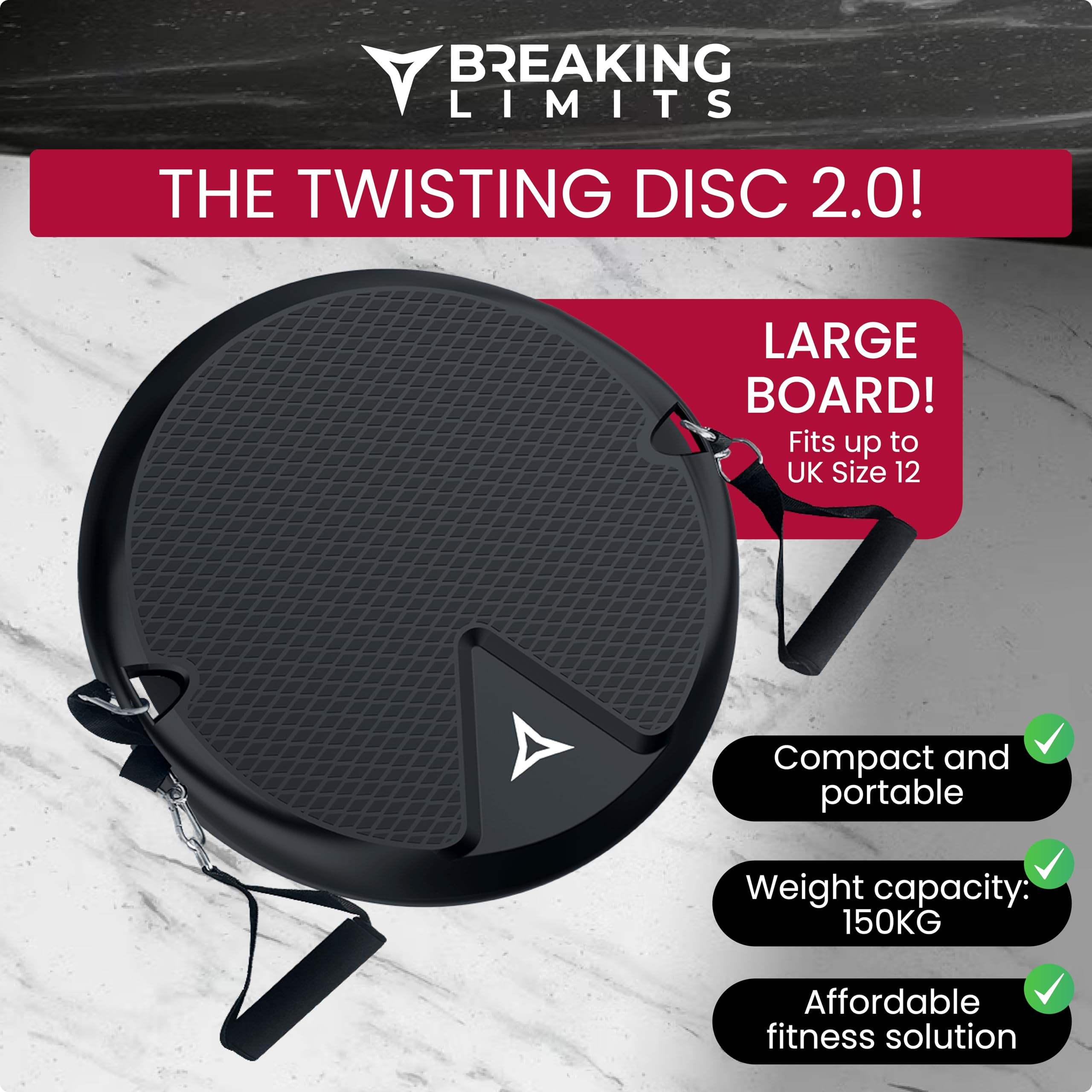 Breaking Limits Waist Whisper 2.0 - Disco de torsión de cintura - Tabla de torsión de cintura - Disco de ejercicio escultor moldeador de cuerpo con asas - Tabla giratoria para abdominales, piernas y