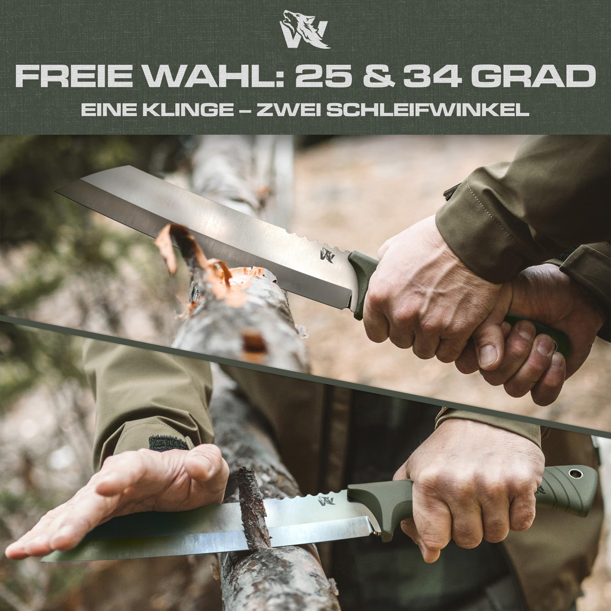 Odenwolf WMachete - Machetescharf aus D2-Stahl - Großes Buschmesser für Bushcraft & Outdoor - Gartenarbeit geeignet