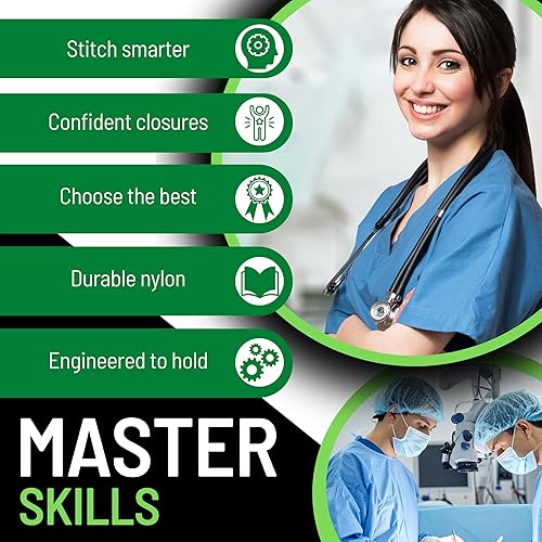 Miniatura 5 de Hilos de sutura estériles 4-0 con aguja (nailon de 24 unidades) – Demostración de supervivencia de campamento, taladro táctico militar, sutura