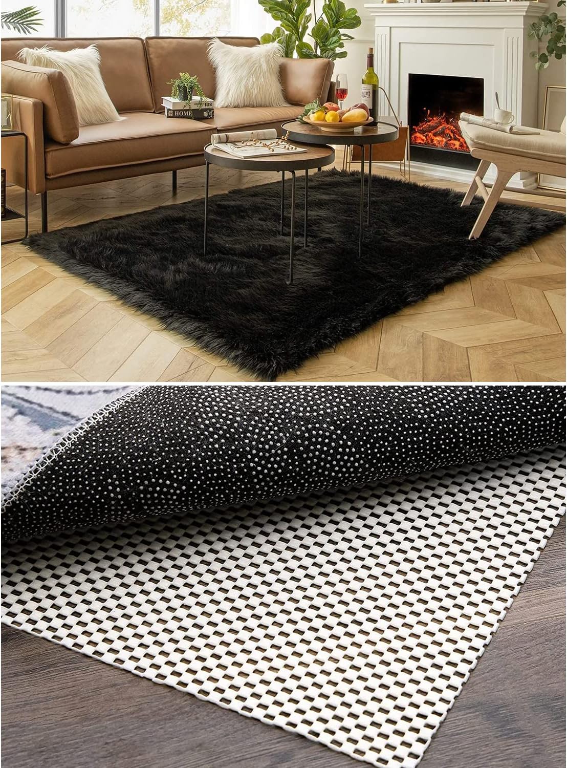 Ashler Home Deco Faux Sheepskin Rug 5 x 7 Feet Black & Non