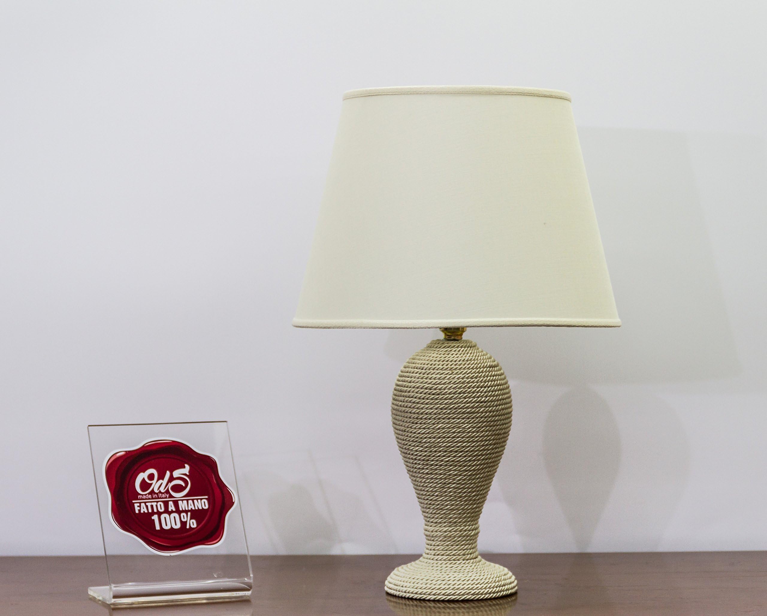 Abajur lamp ceramic with a curved cotton rope exterior finish. Made in Italy. Height 53 cm