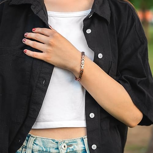Miniatura 6 de MagnetRX Pulseras de cobre puro para mujer, pulsera magnética de cobre ultra fuerte para mujer, longitud de pulsera ajustable con herramienta de