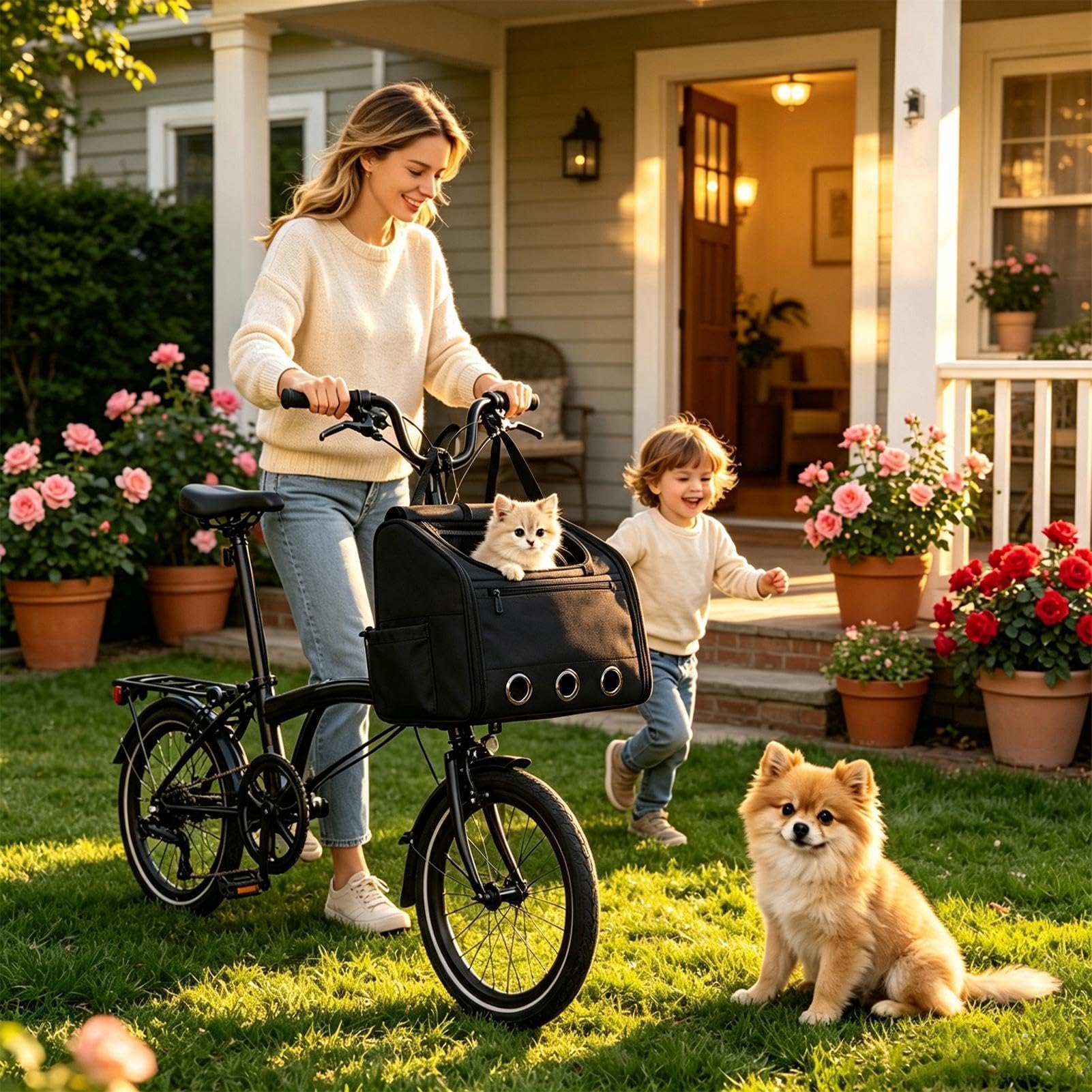 Trasportino Cani Da Bici Zaino Pieghevole in Rete con di Sicurezza | Cestino Porta Gatti Valigia Bicicletta Viaggio Campeggio Cavalcare Passeggiate