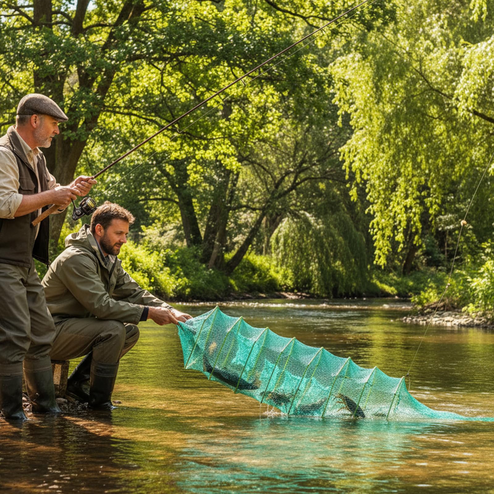 Fischreuse Faltbare Krebsreuse Set,Aalreuse mit Fischernetz, Praktische Reuse Fisch, Kescher Angeln für Teich, Fluss, See zum Fangen von Aalen, Krebschen, Garnelen, Kleinfischen