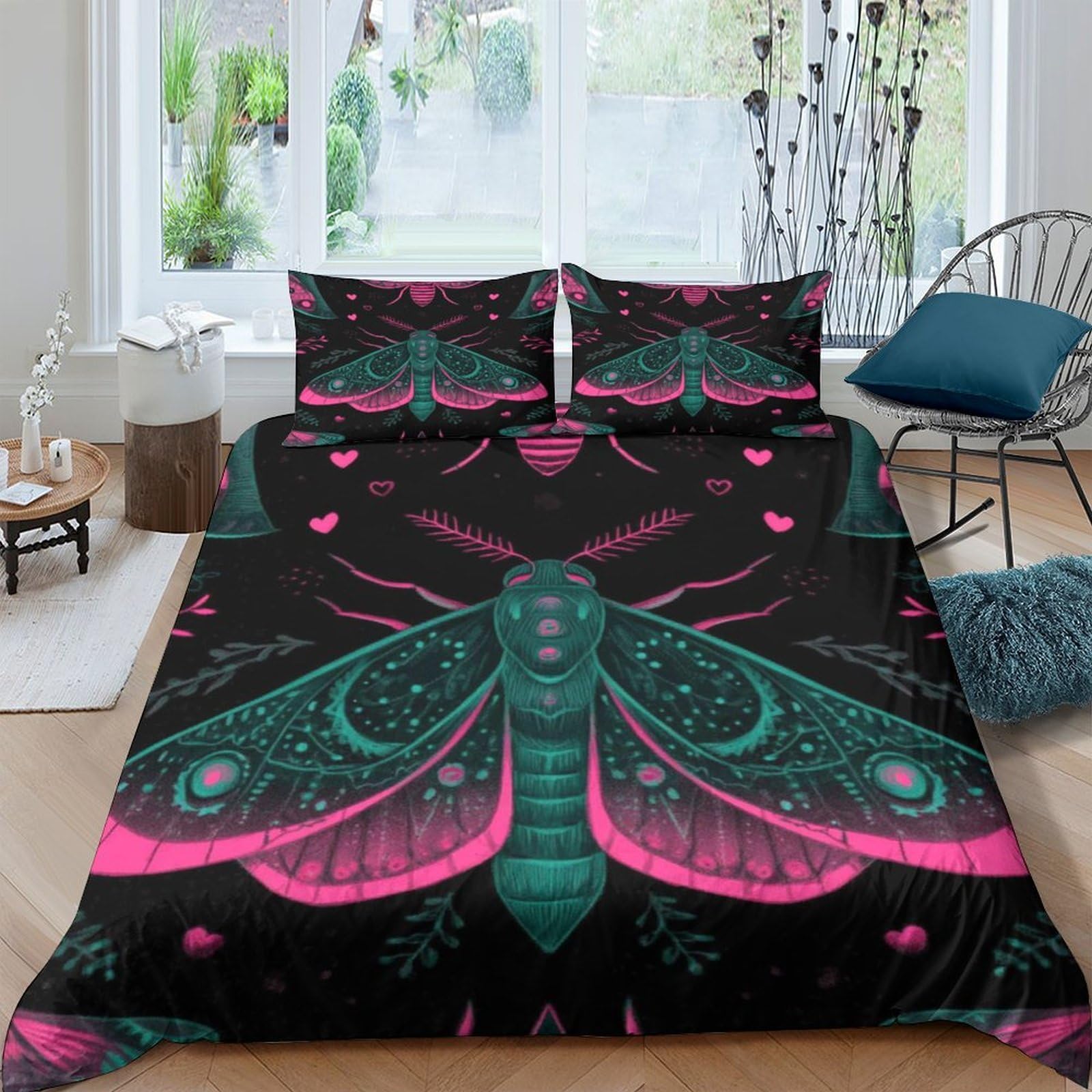 Ctjqhvkz Style-5 3D Printed Moth Butterfly Fitted Sheet Microfiber Black Pink Green Mattress Cover Bedroom Dorm Decor Easy Care Single（135X200cm）