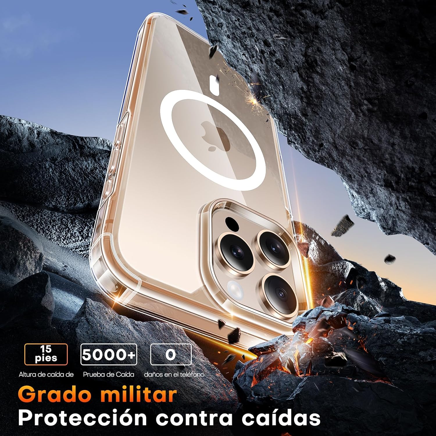 Funda transparente TAURI en el uso cotidiano con iPhone 16 Pro