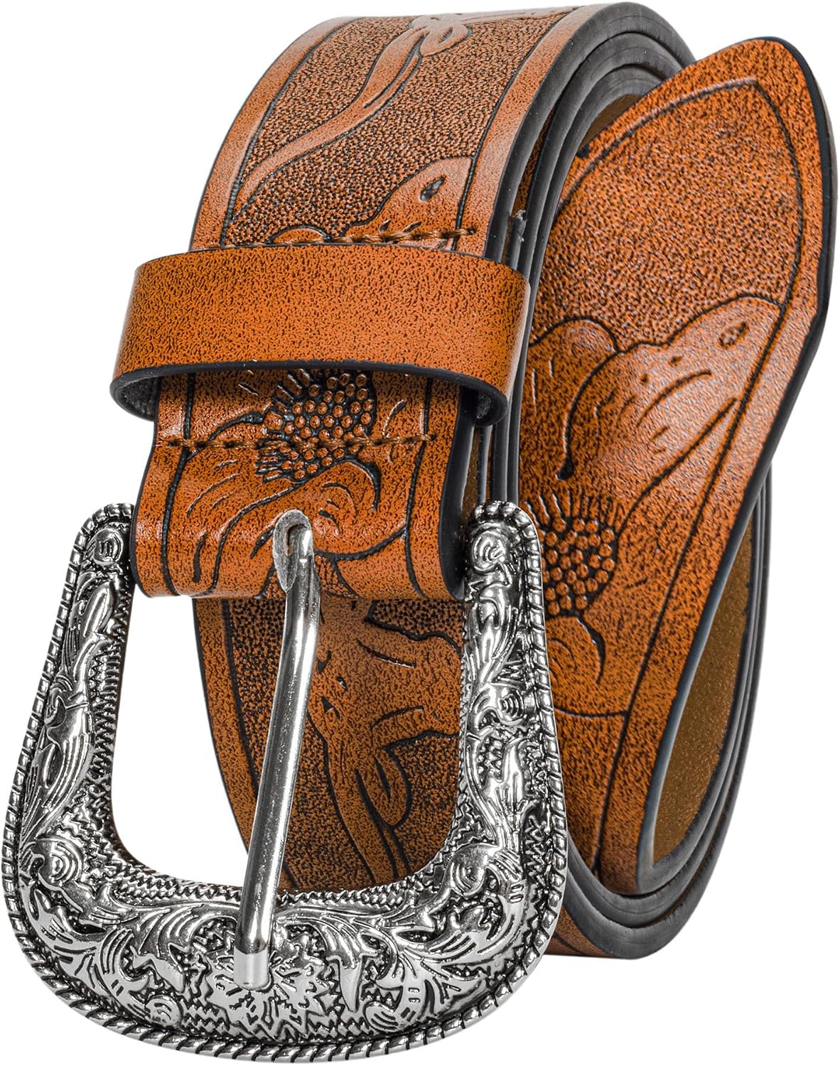 UTOWO Adjustable Vintage Western-Belts for Women Men - Engraved Buckle Cowgirl-Cowboy-Belt for Jeans fit 28-38" waist