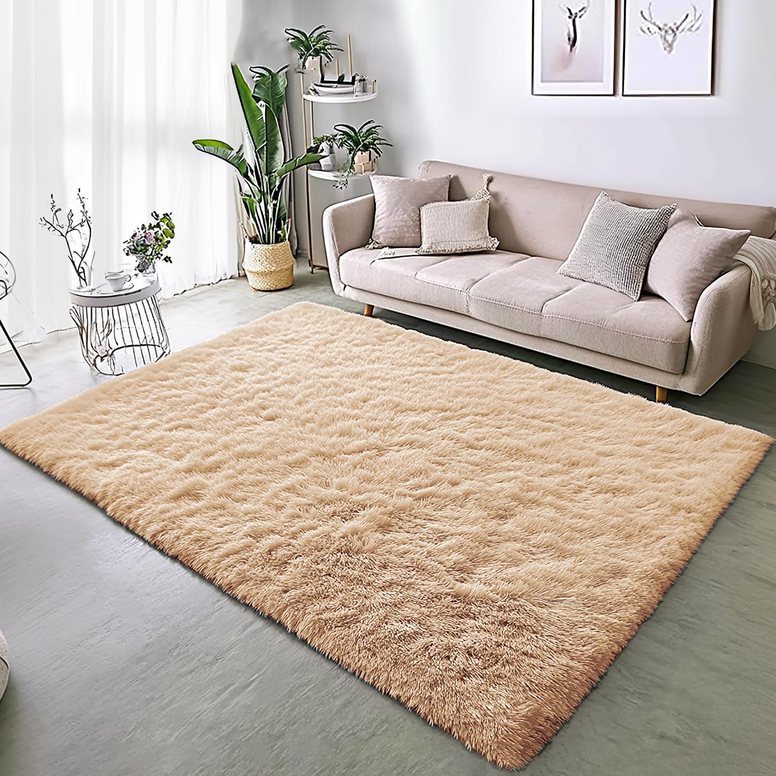 BSGIFT Alfombra mullida de pelo largo beis, 200 x 300 cm, antideslizante, para salón, dormitorio, habitación infantil, moderna alfombra de salón, alfombra de cama, alfombra de pelo largo