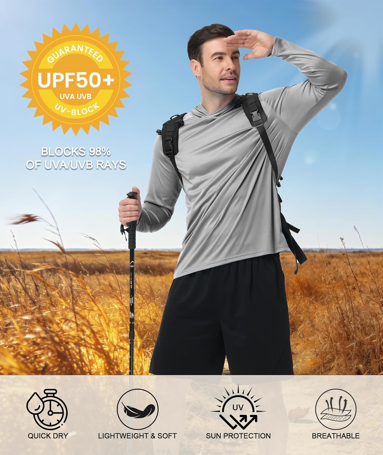 GEEK LIGHTING 3 Packs UPF 50+ Hooded Shirts Sun Protection Hoodie for Hiking Running Fishing Swim Rash Guard - Image 3