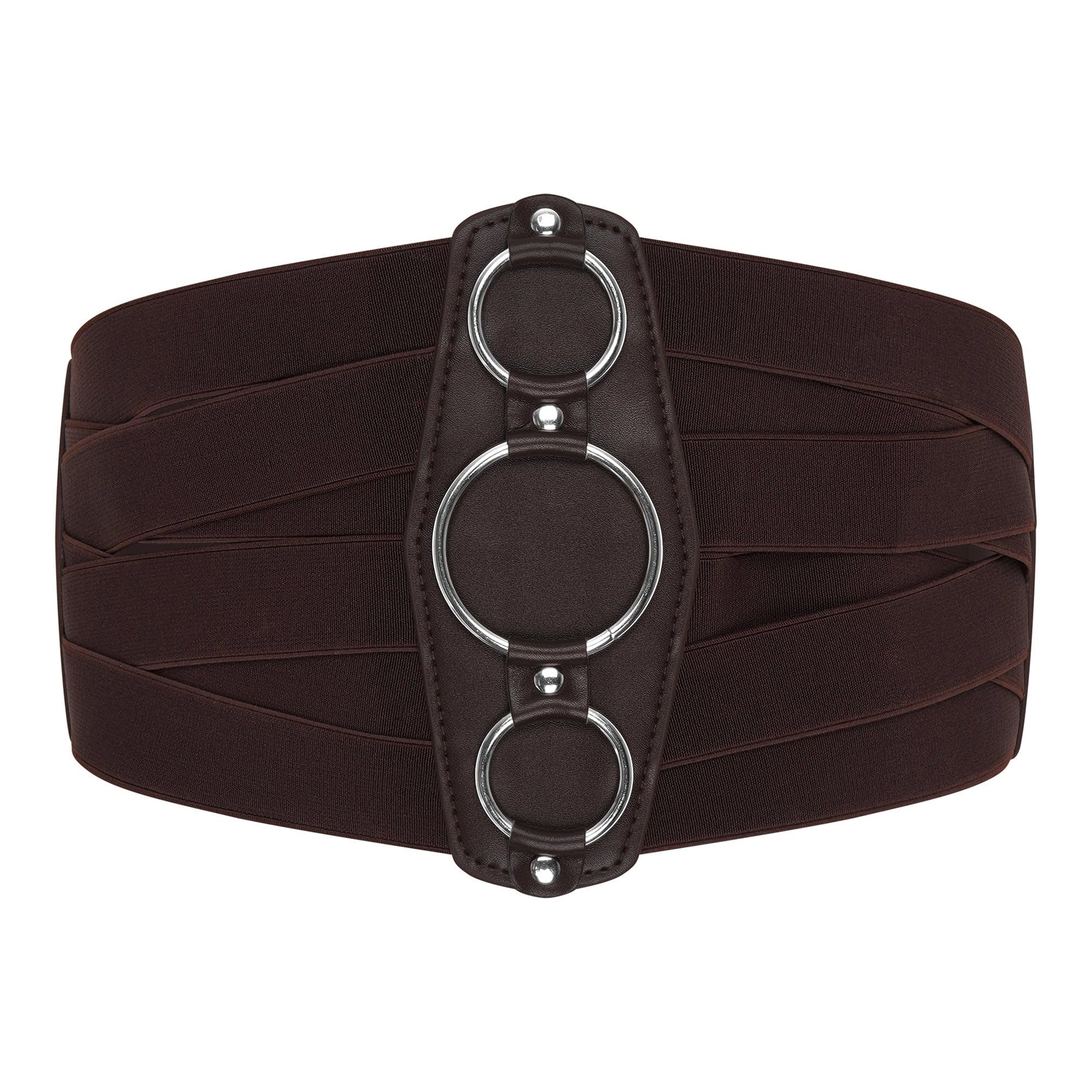 BlackButterfly 7 Inch Wide Lattice Corset Waspie Elastic Waist Belt (Dark Brown, XXL)