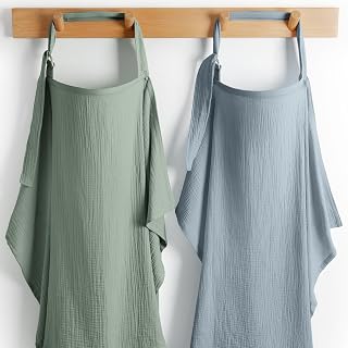 Comfy Cubs Muslin Nursing Covers Pack of 2 - 100% Cotton Breathable Breastfeeding Scarf, Adjustable Strap, Privacy Shield - Fern & Pacific Blue