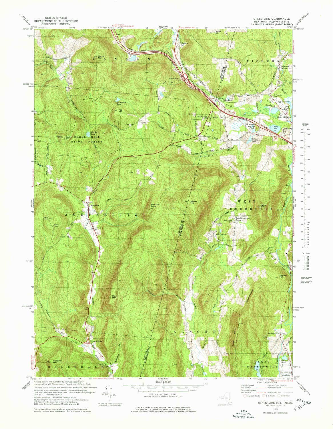 YellowMaps State Line MA topo map, 1:25000 Scale, 7.5 X 7.5 Minute, Historical, 1973, Updated 1978, 26.9 x 20.9 in