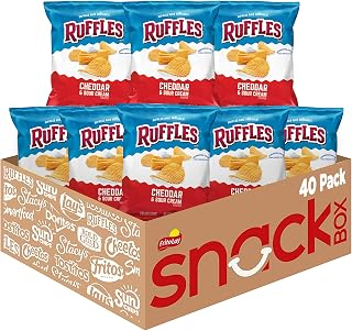 Ruffles Cheddar & Sour Cream Ridged Potato Chips, 40 Count 1oz Bags - Bold Flavor, Dip-Ready Crunch, Gluten Free