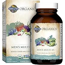 Garden of Life Organics Whole Food Multivitamin for Men 40+ 120 Tablets, Vegan Mens Multi for Health & Well-Being Certified Organic Whole Food Vitamins & Minerals for Men Over 40 Mens Vitamins