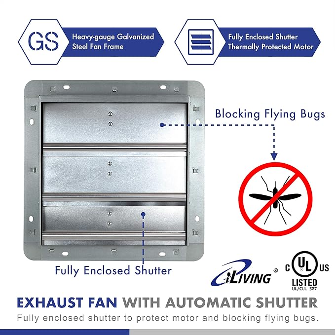 This exhaust fan comes equipped with automatic shutters that open and close to prevent drafts and keep out pests when the fan is not in use. The included thermostat and variable speed controller allow you to customize the fan's operation to suit your specific needs, whether you want to maintain a consistent temperature or quickly exhaust hot air from a room.