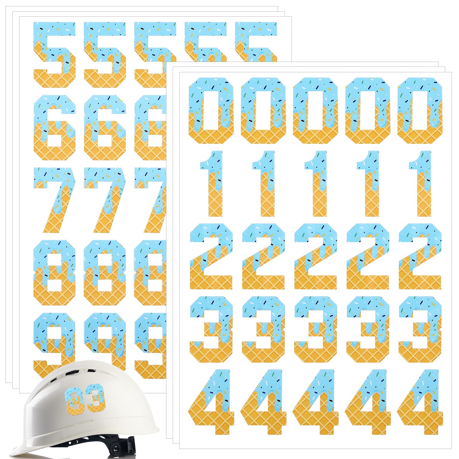 Marspark 150pcs Sports Helmet Numbers Sticker Ice Cream Drip 1.3 inches Self Adhesive Stickers Preventing Slippage Waterproof for Sports, Baseball,