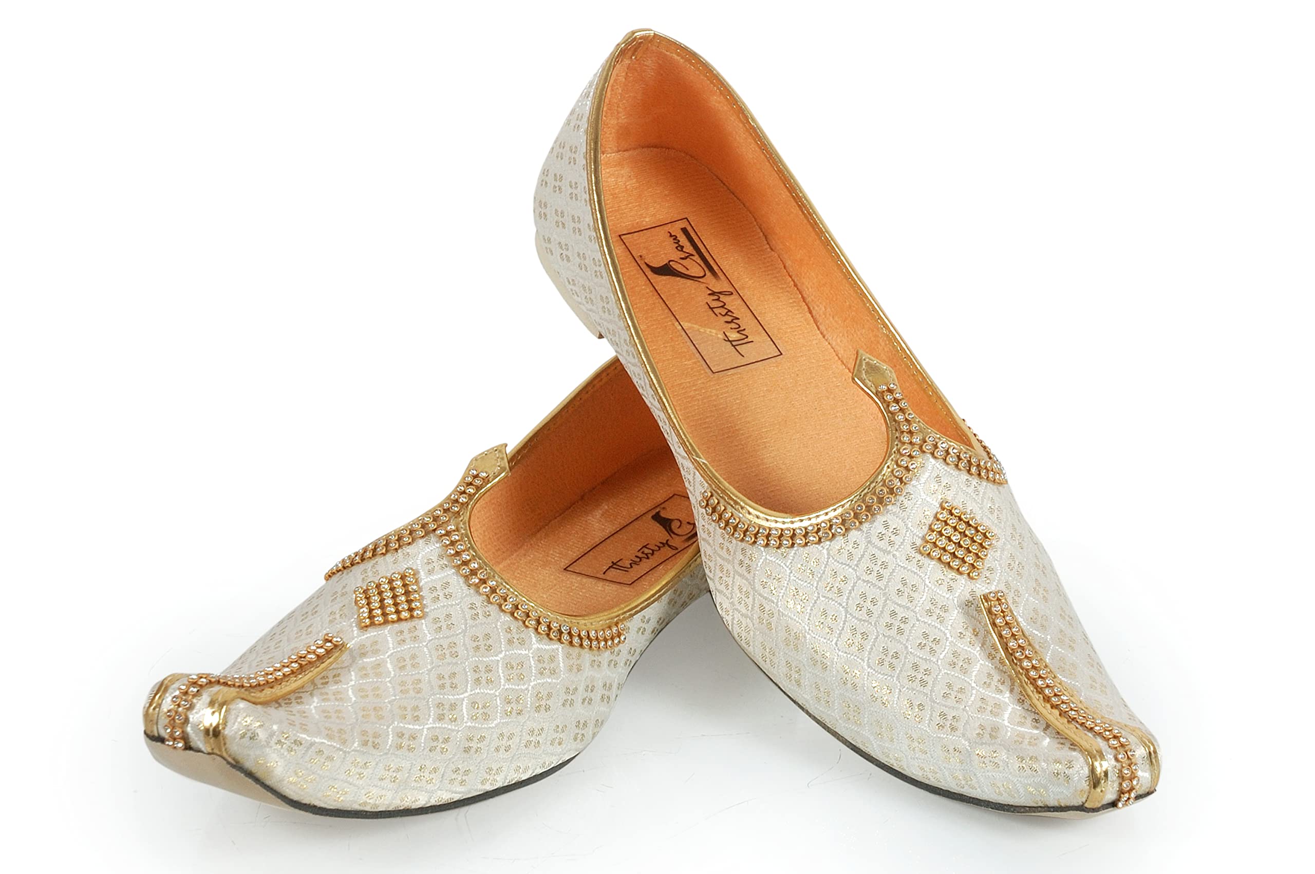 thirsty crow Embellished Ivory Synthetic Leather Pumps with Rhinestone Embellishments, Pointed Toe,-picture-32