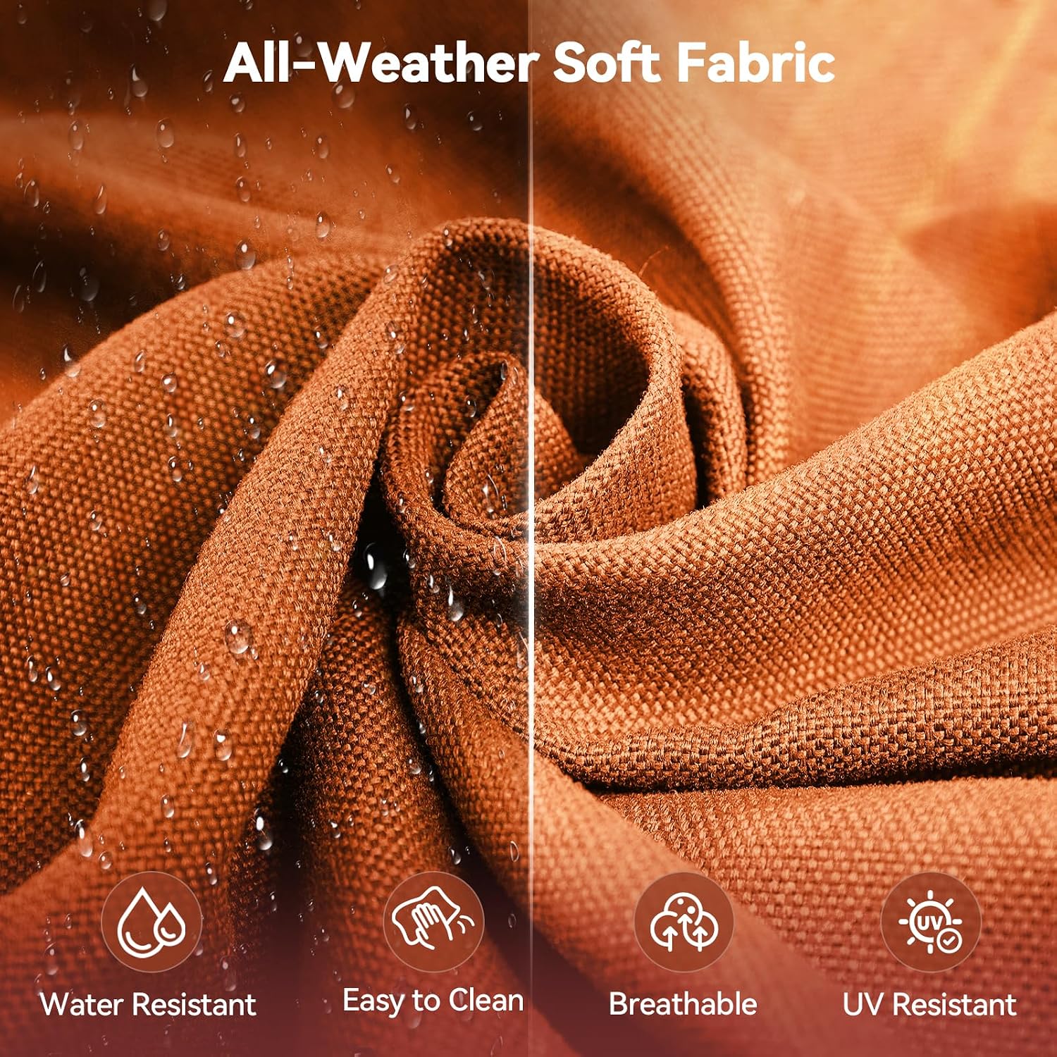 Luxury 6" Outdoor Cushions for Patio Furniture, 24x24x6" Thick Seat Cushion Set of 7, Fade Resistant Couch Chair Replacement Cushions High Density Deep Wicker Chair Cushion w/ Removable Cover, Orange