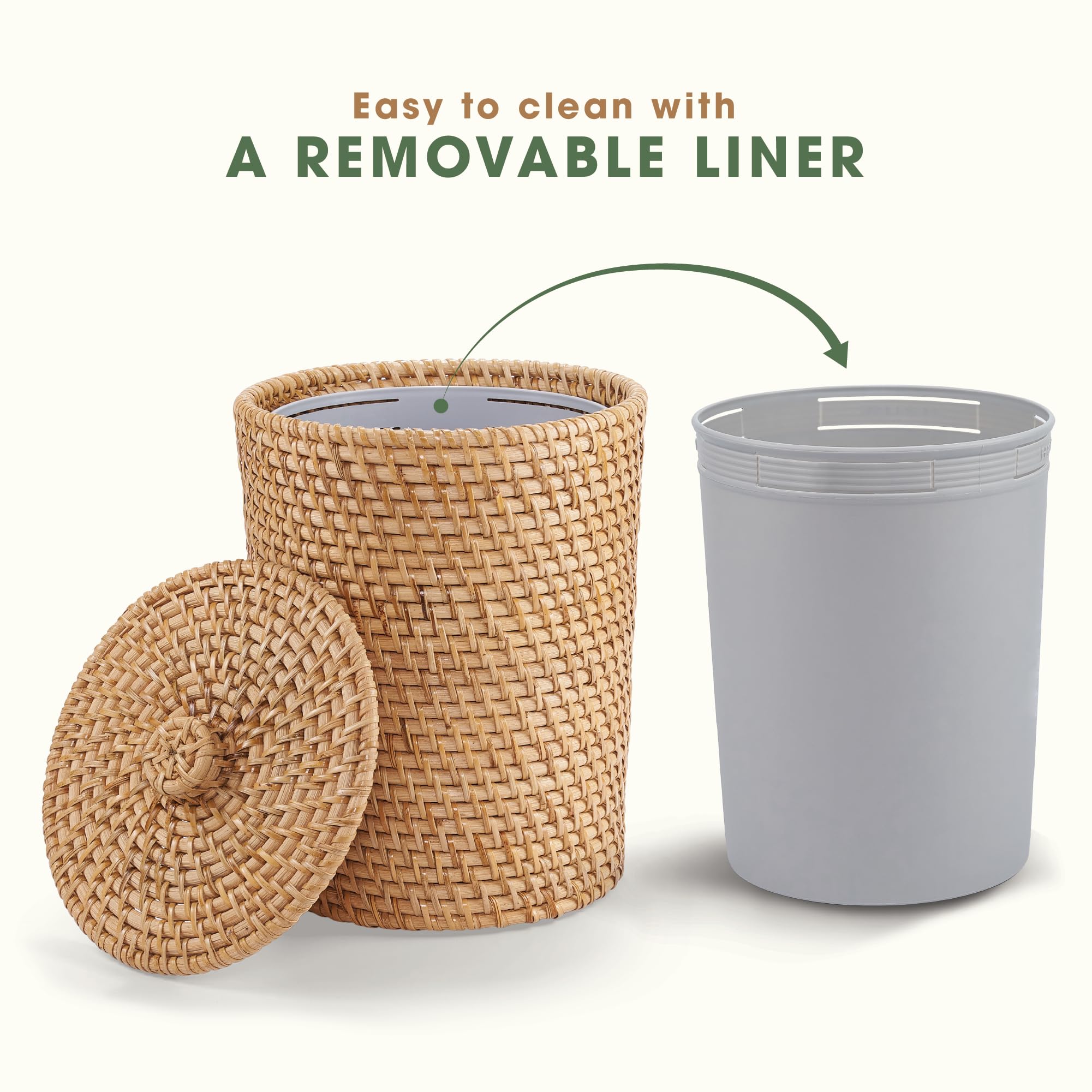 84ECO Natürlicher Rattan-Mülleimer mit Deckel und Einsatz