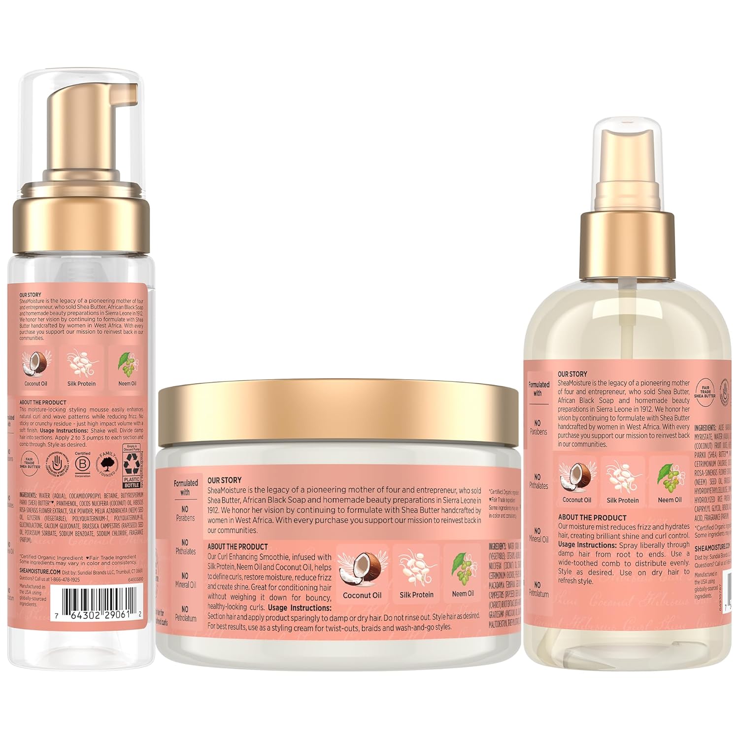 SheaMoisture Curl Care Bundle, Coconut & Hibiscus, Curl Enhancing Smoothie, Hold & Shine Moisture Mist, Frizz Free Mousse for Curly Hair, Wavy Styles - Image 2