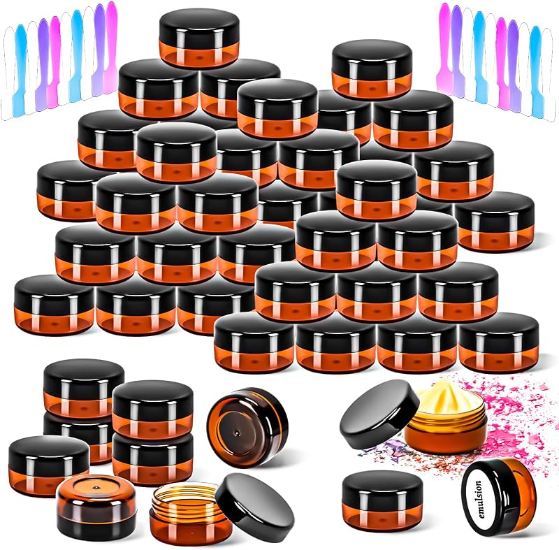MotBach 50 potes plásticos âmbar de 10 g com tampas de rosca e espátulas