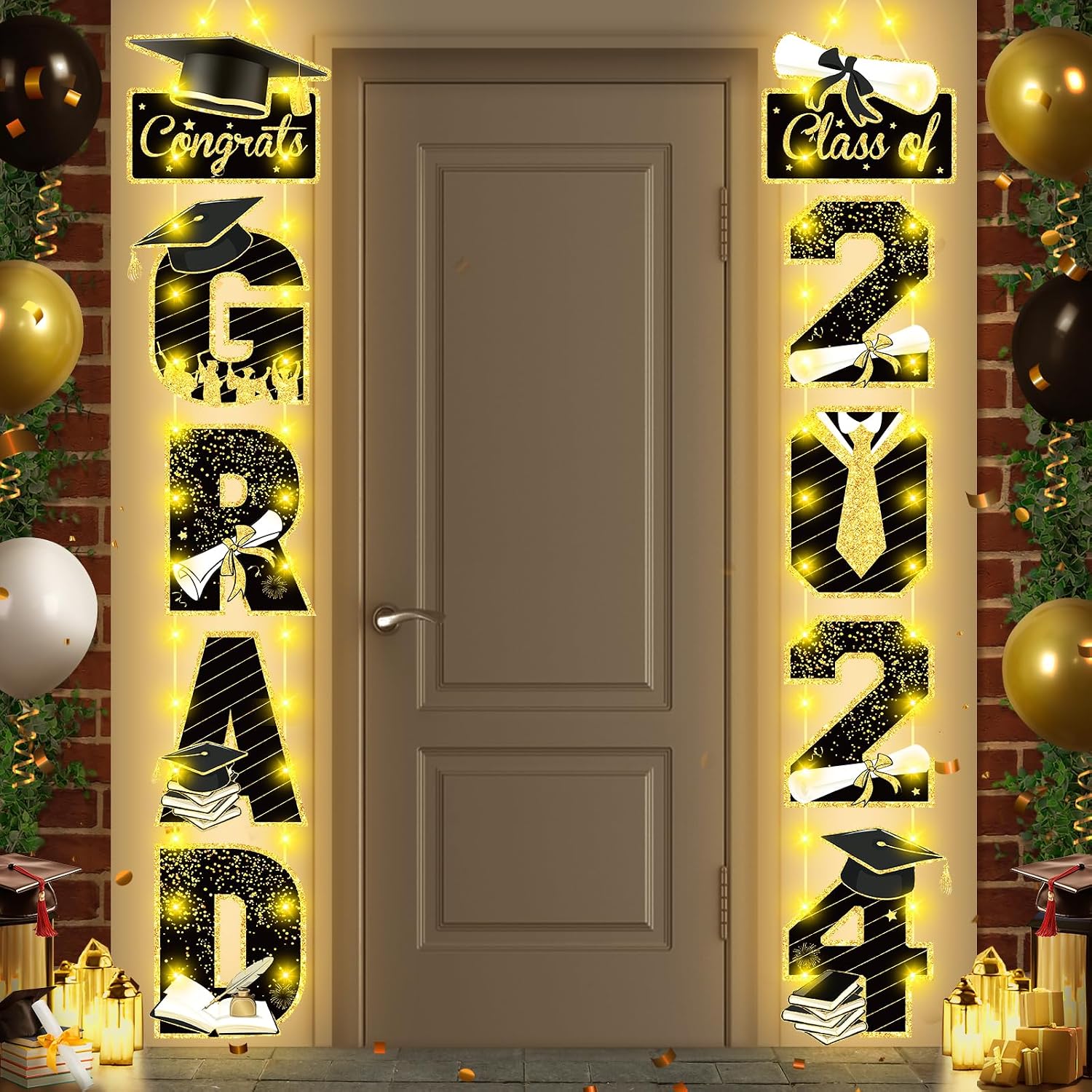 Amazon.com: Graduation Banner Decorations Black Gold Class of 2024 ...