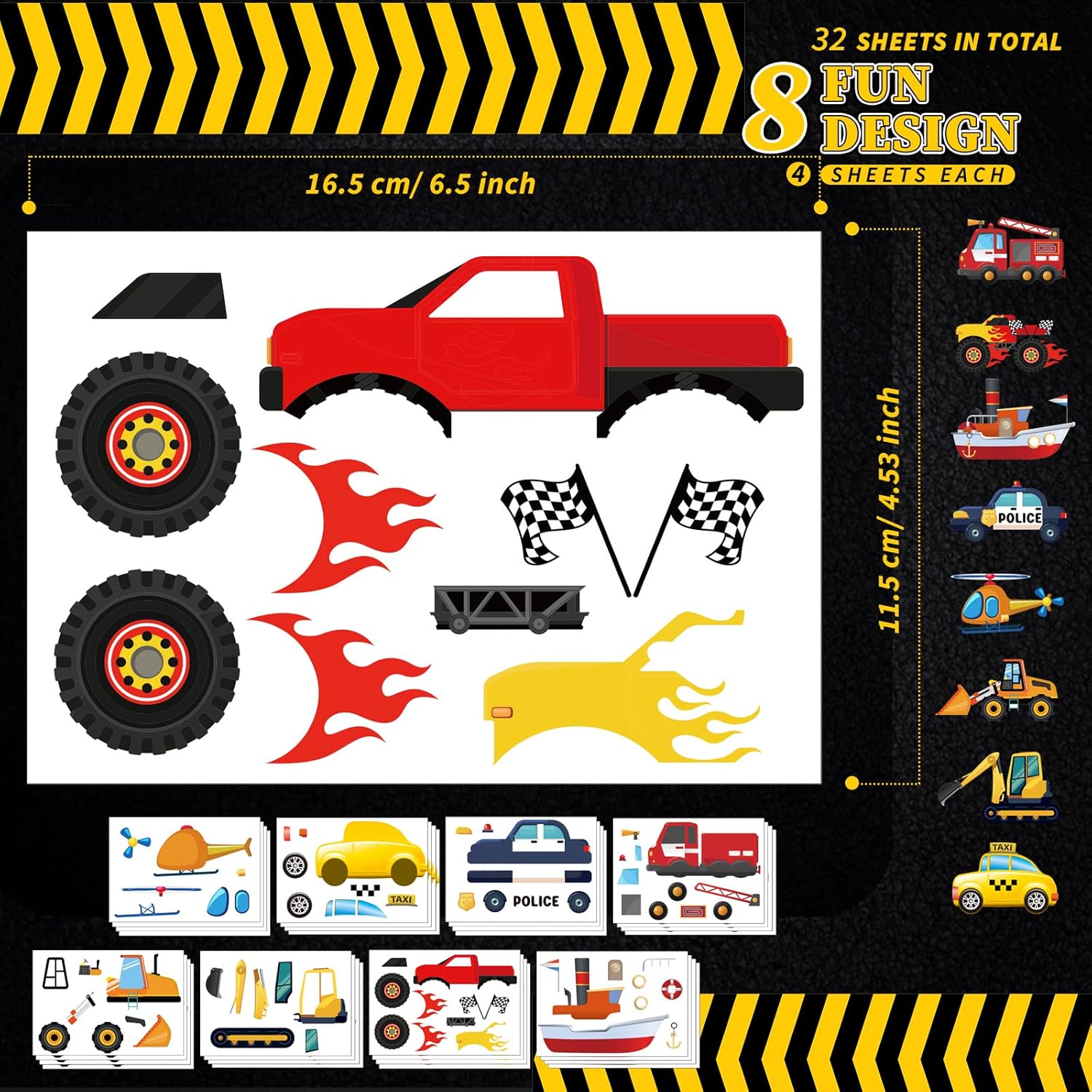 32 Sheets Make a Face Stickers Sheets Make Your Own Sticker Car Truck Airplane Sticker for Kids, 8 Designs DIY Transportation Stickers for Kindergarten Birthday Gift Classroom Nursery Party Favors