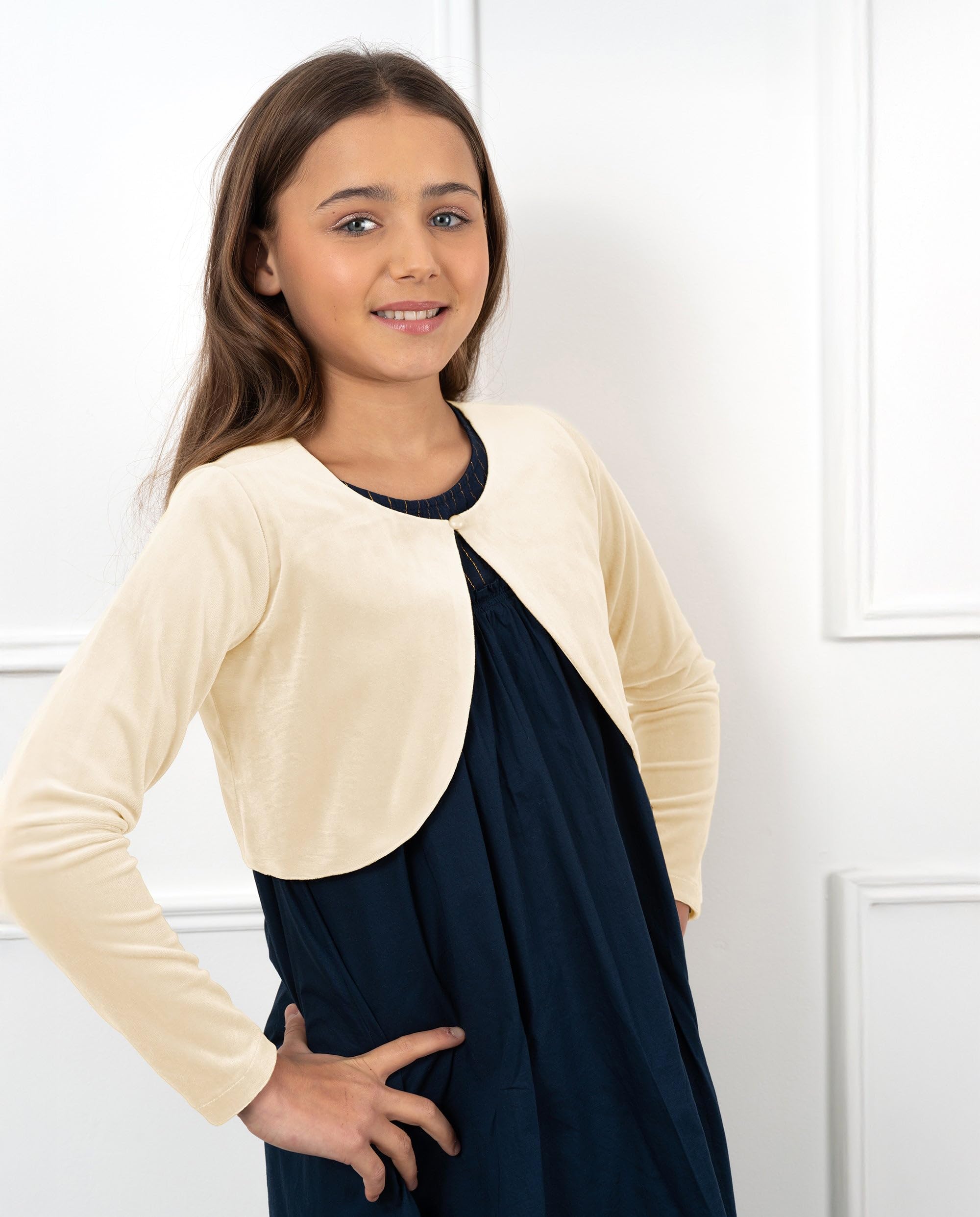 Bolerose Boléro Pull en Velours à Manches Longues pour Fille Enfant