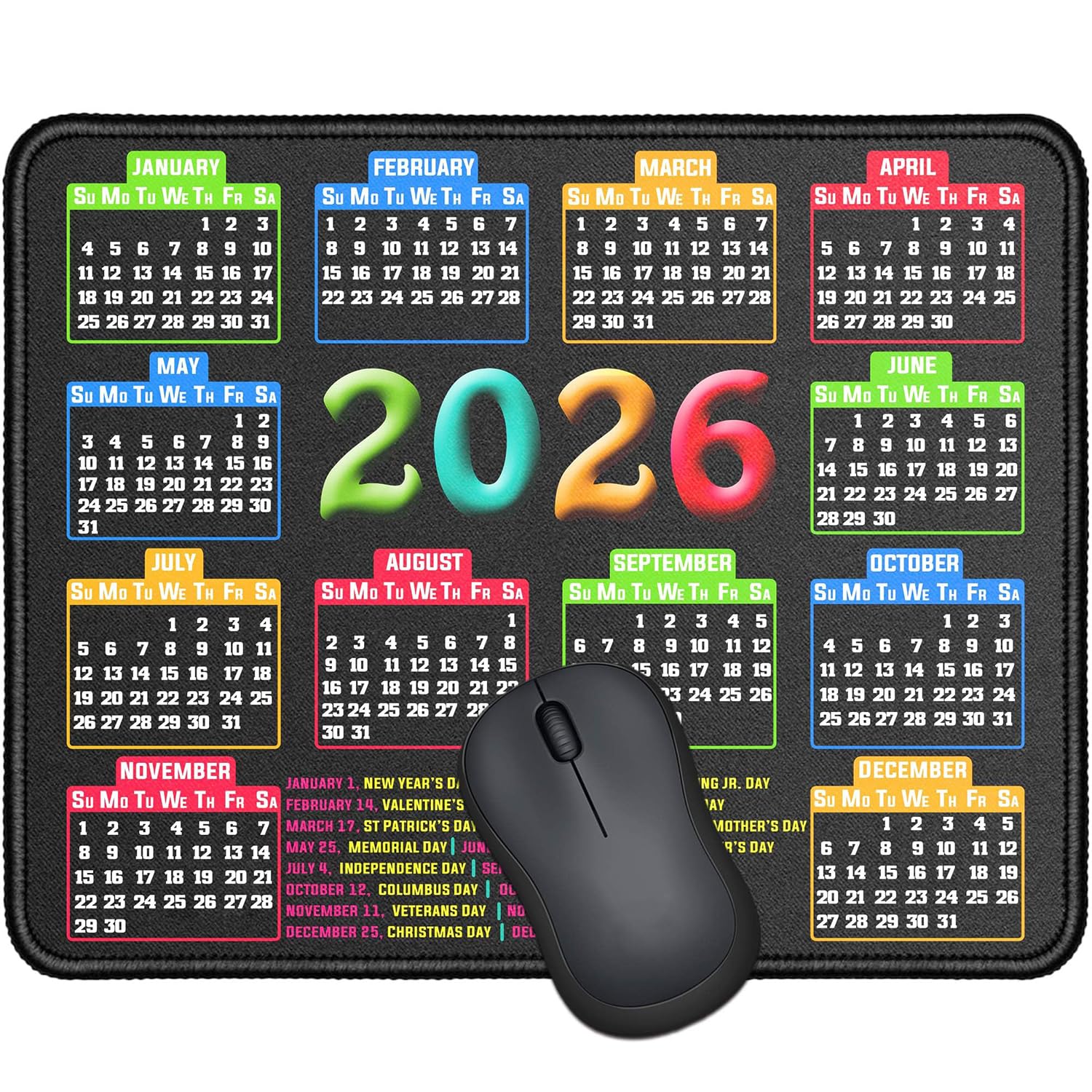 ZORBES® 1-Pack 2026 Calendar Mouse Pad Colored Monthly Date Mouse Pad 26 x 21 cm Non Skid Desk Calendar Mat for Office and Home-image-4