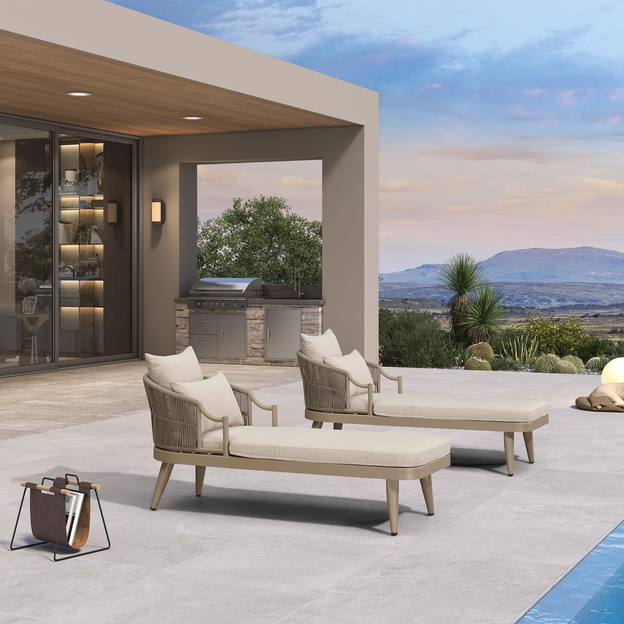 PURPLE LEAF Patio Chaise Lounge Set of 2 with Soft Cushion, Champagne