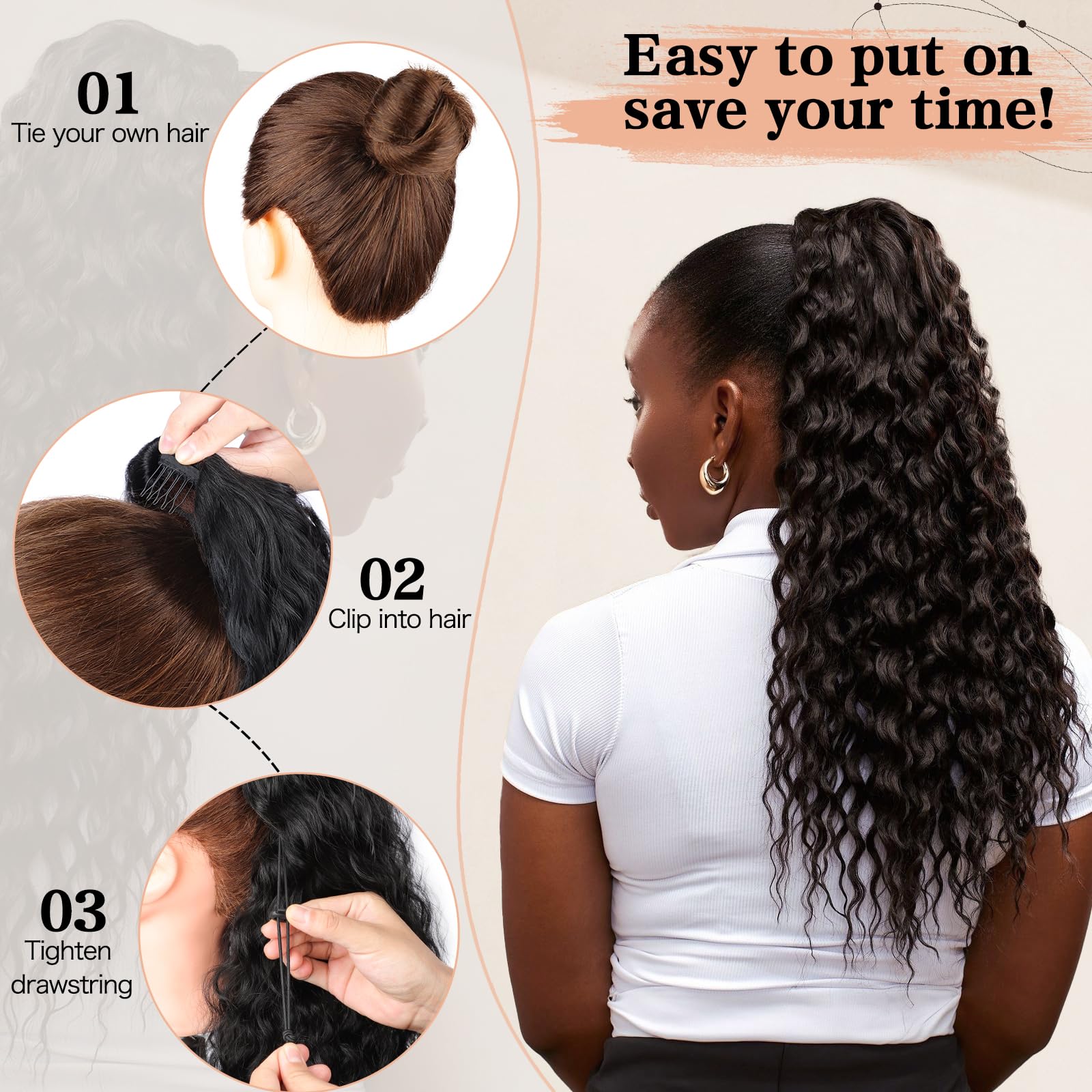FREEMEIGE Curly Synthetic Ponytail Hair Extension for Black Women