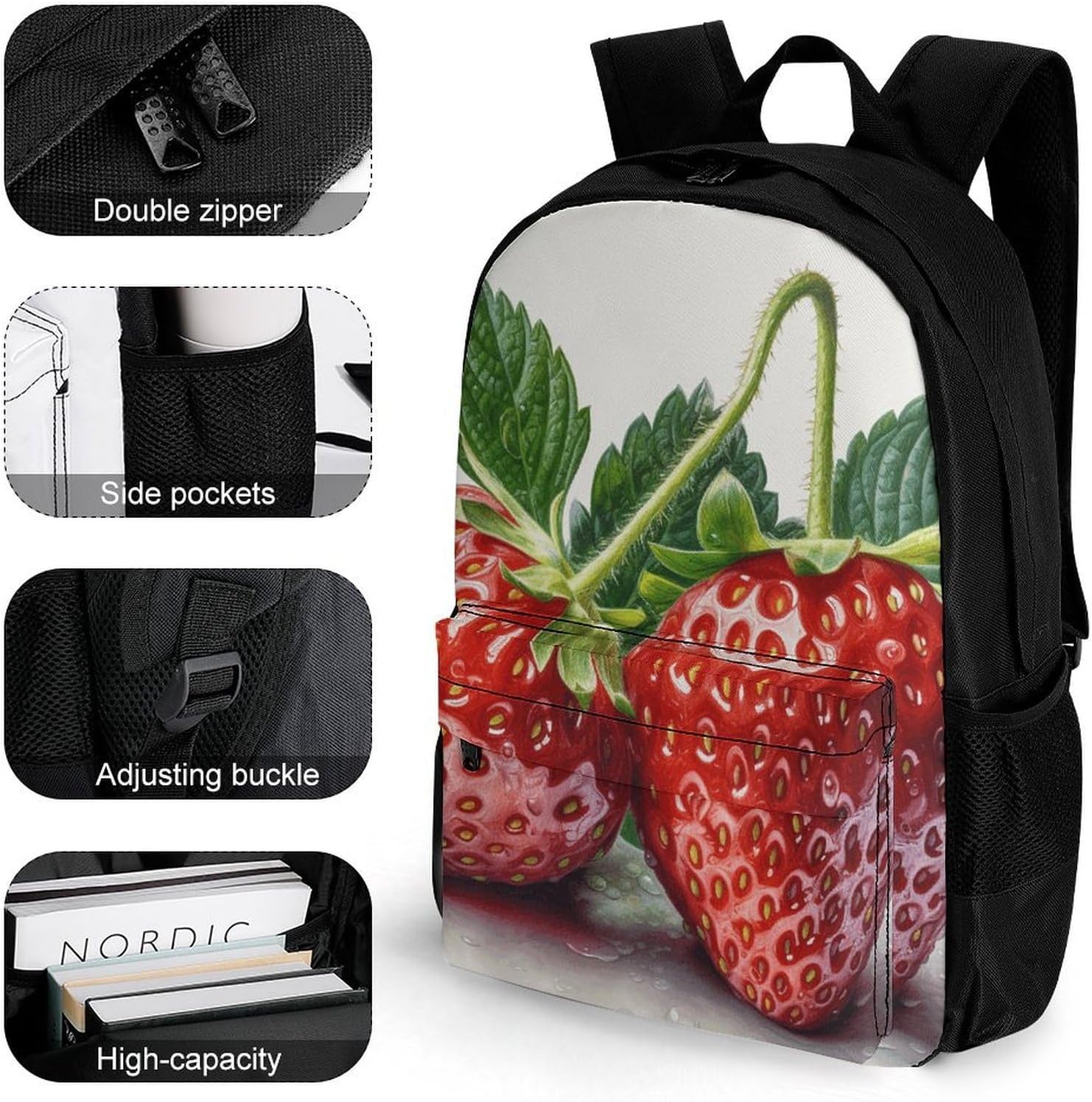 Portable Strawberries Backpack with Front & Side Pockets image 3