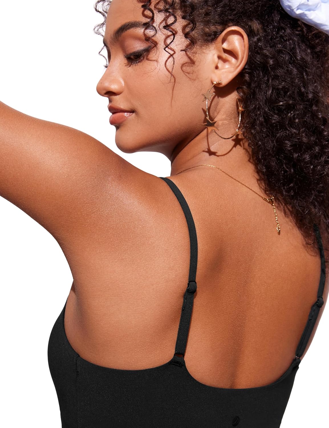 CRZ YOGA Cami Strap Bikini Tops for Women - Padded Scoop Neck Longline Swimsuit Adjustable Bathing Suit Crop Tankini - Image 5