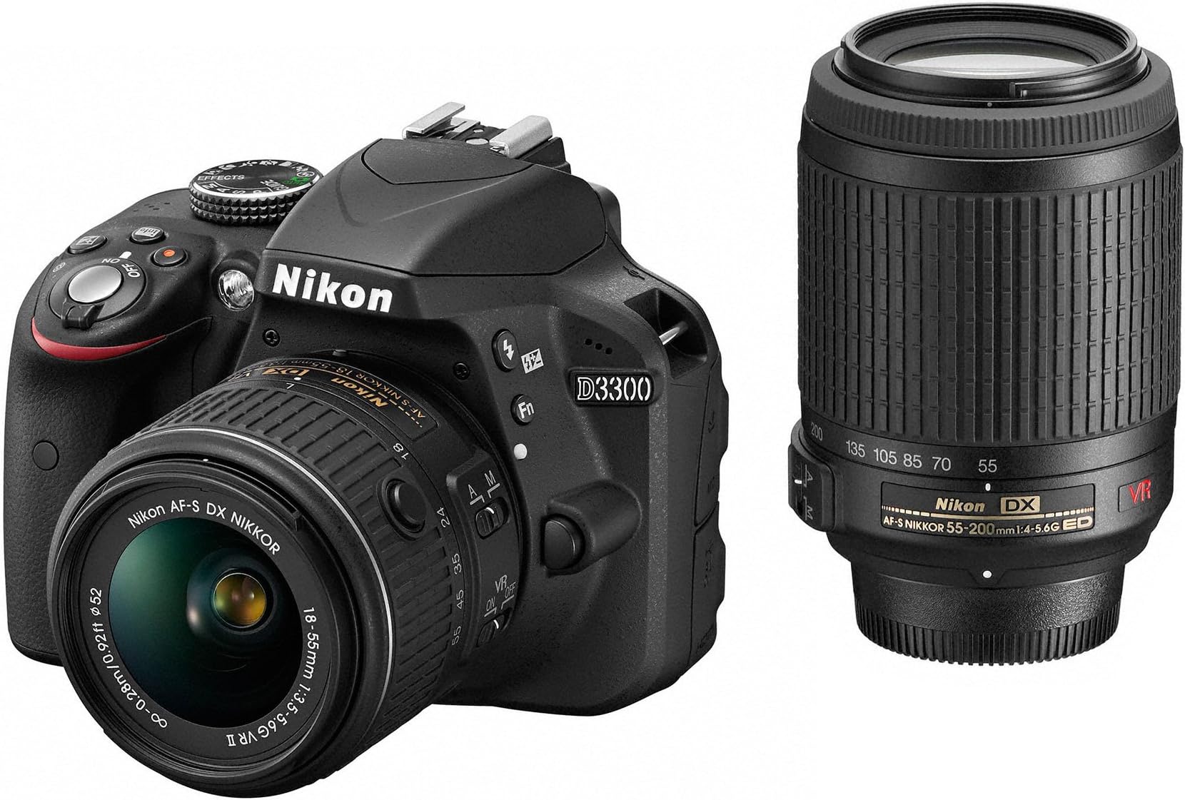 Nikon D3300 24.2 MP CMOS Digital SLR with 18-55mm DX VR II & 55-200mm DX VR II Zoom Lenses (Black) - International Version (No Warranty)