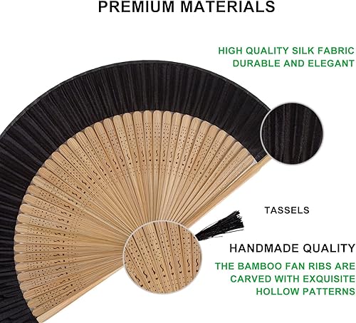 Miniatura 4 de Amajiji Abanico plegable de seda de bambú de 8.27 pulgadas (8.3 in), encantador chinojaponés, elegante, estilo retro, vintage, el mejor regalo para