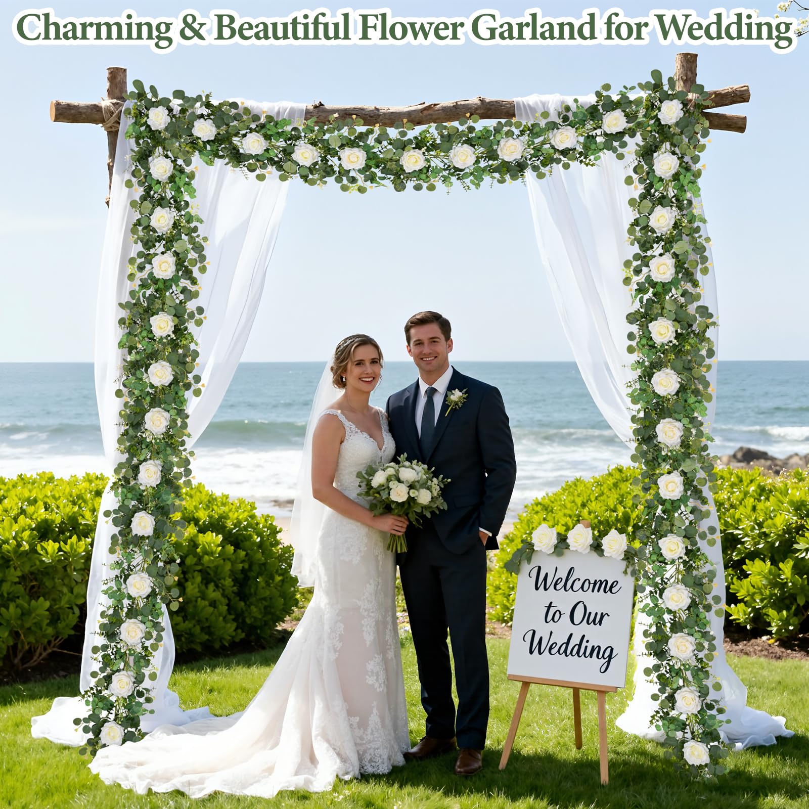 Livole Ghirlanda di fiori di eucalipto artificiale in seta artificiale, rampicante da appendere, per matrimoni, centrotavola, feste, archi, cerimonie, ghirlande, sfondo, decorazione (bianco)