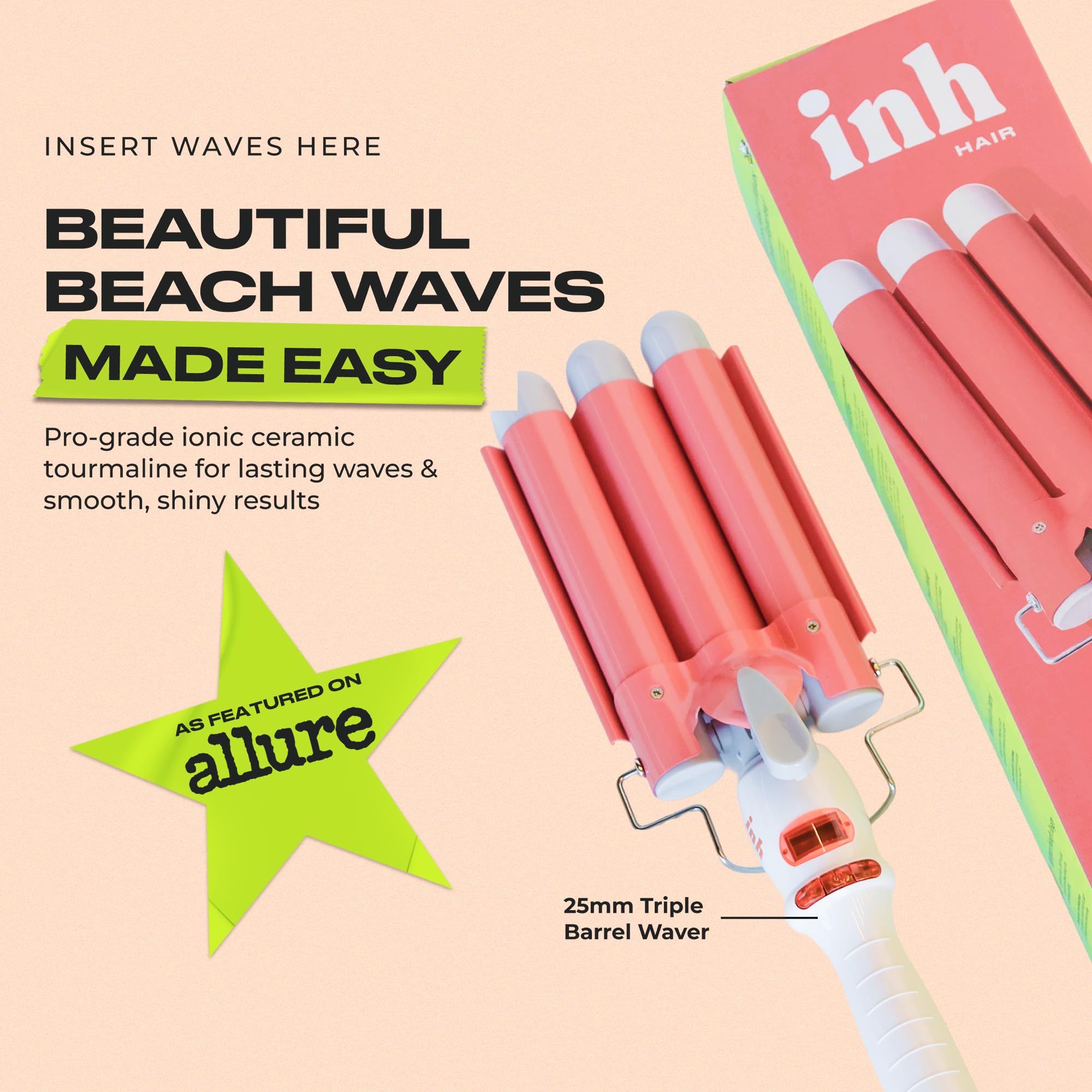 INH Beach Waver Curling Iron | Hair Waver 3 Barrel Ceramic Curler