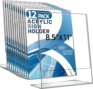 Aheroi 12 PCS Acrylic Sign Display Stands - 8.5 x 11, Clear Plastic Sign Holders for Paper Displays, Home Office Supplies