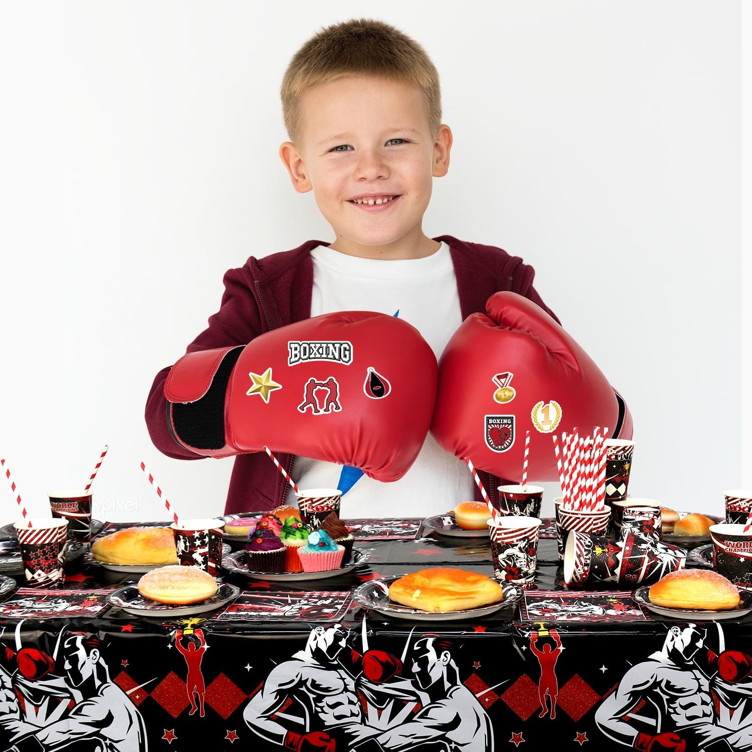 100Pcs Boxing Party Decorations - Boxing Party Plates and Napkin, Boxing Tableware, Boxing Party Gifts, Boxing Birthday Party Supplies - Serves 25 (Boxing) - Image 6