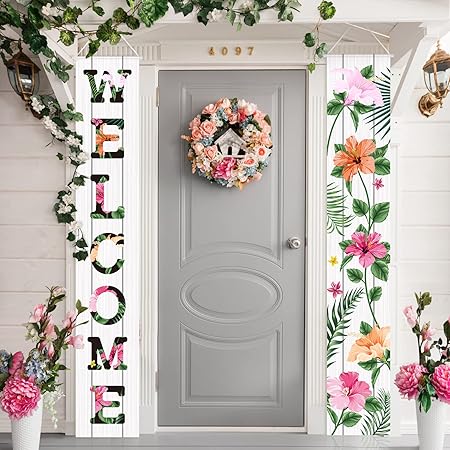Amazon.com : Welcome Spring Porch Banners Spring Gnome Door Banner with ...