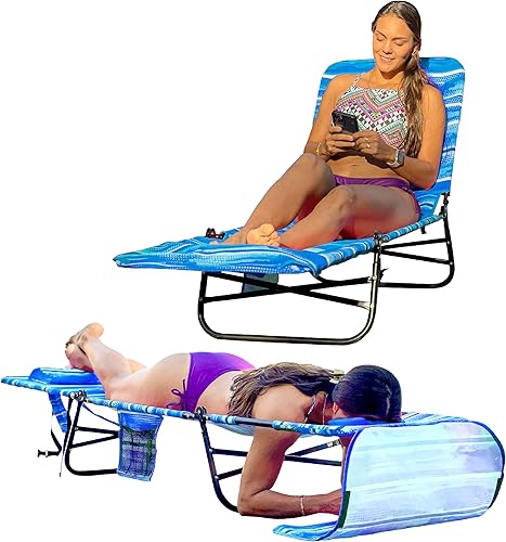 Miniatura 8 de FLIPCHAIR - Tumbona para patio, agujeros para cara y brazos, 3 patas, soporte de material de poliéster, respaldo reclinable, almohada para la