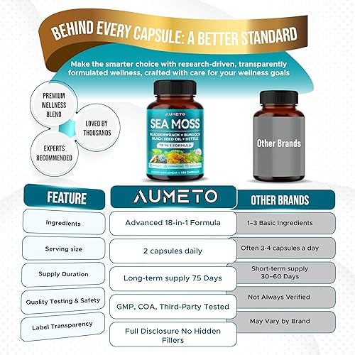 Miniatura 7 de Musgo marino prémium de 12,000 mg con aceite de semilla negra, Ashwagandha, vejiga, ortiga, fórmula avanzada 18 en 1 para aumentar la inmunidad,