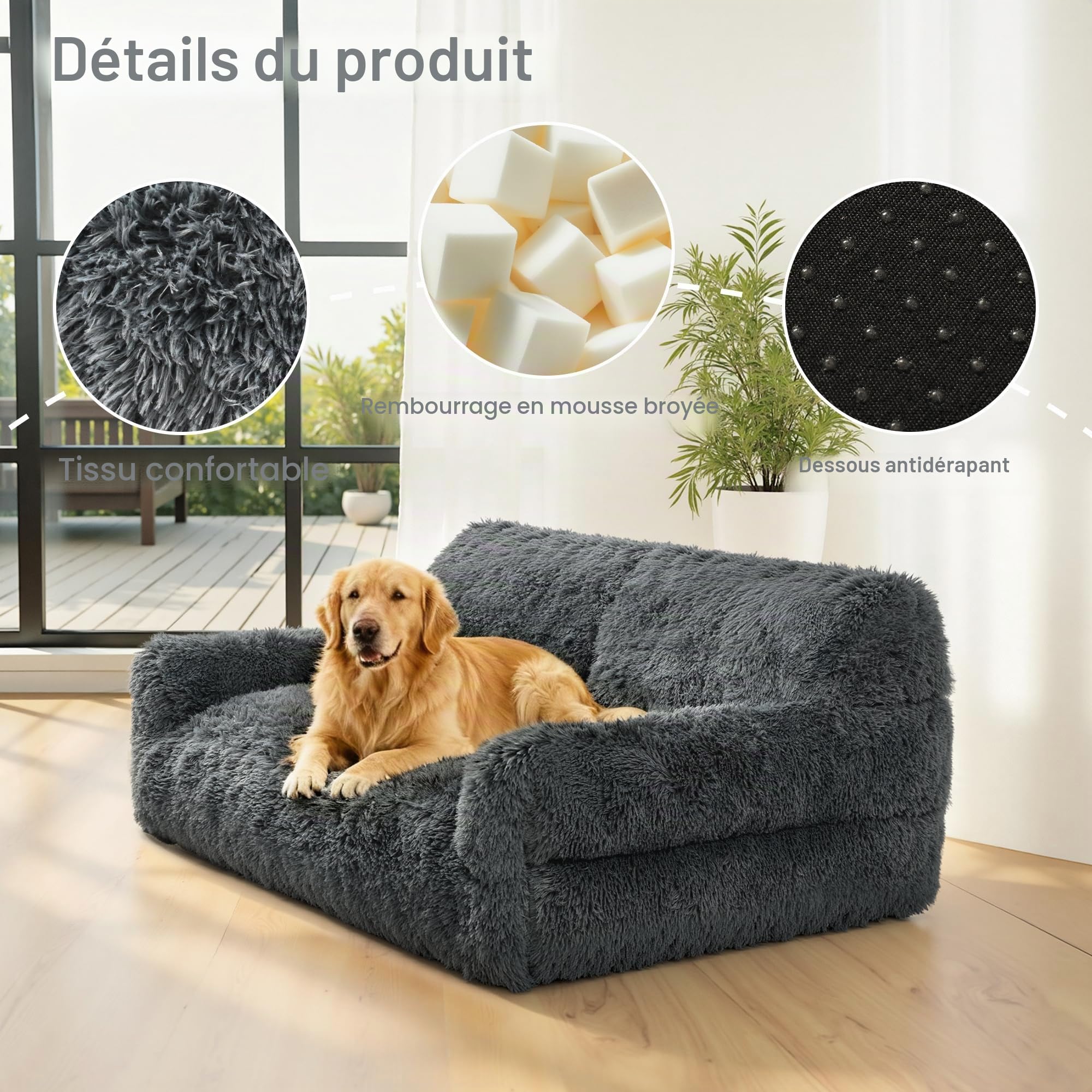 Pamapic Pouf Salon, Pouf Géant 2 Places avec Éponge de Remplissage, Fauteuil Salon en Fausse Fourrure, Doux et Confortable, Idéal pour Salon, Chambre, Design Ergonomique pour Adulte, Enfant, Gris